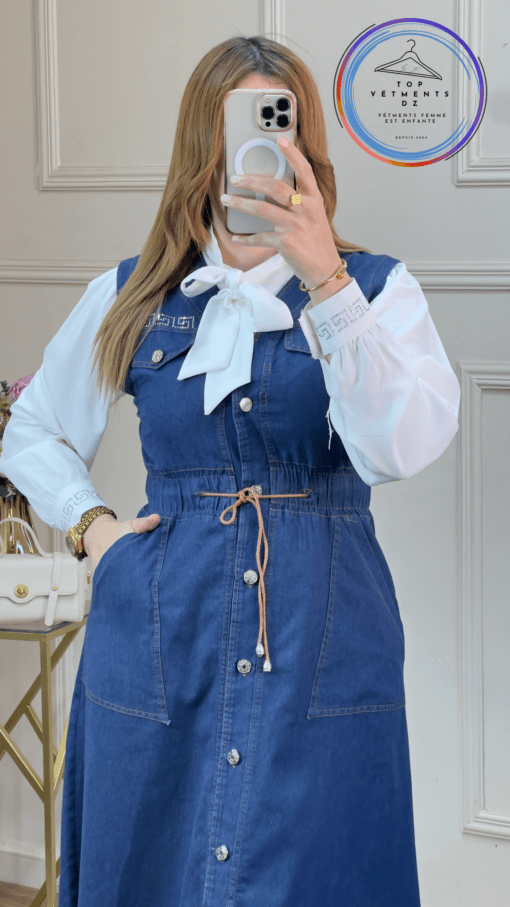 robe jean avec poche chemise  blanc