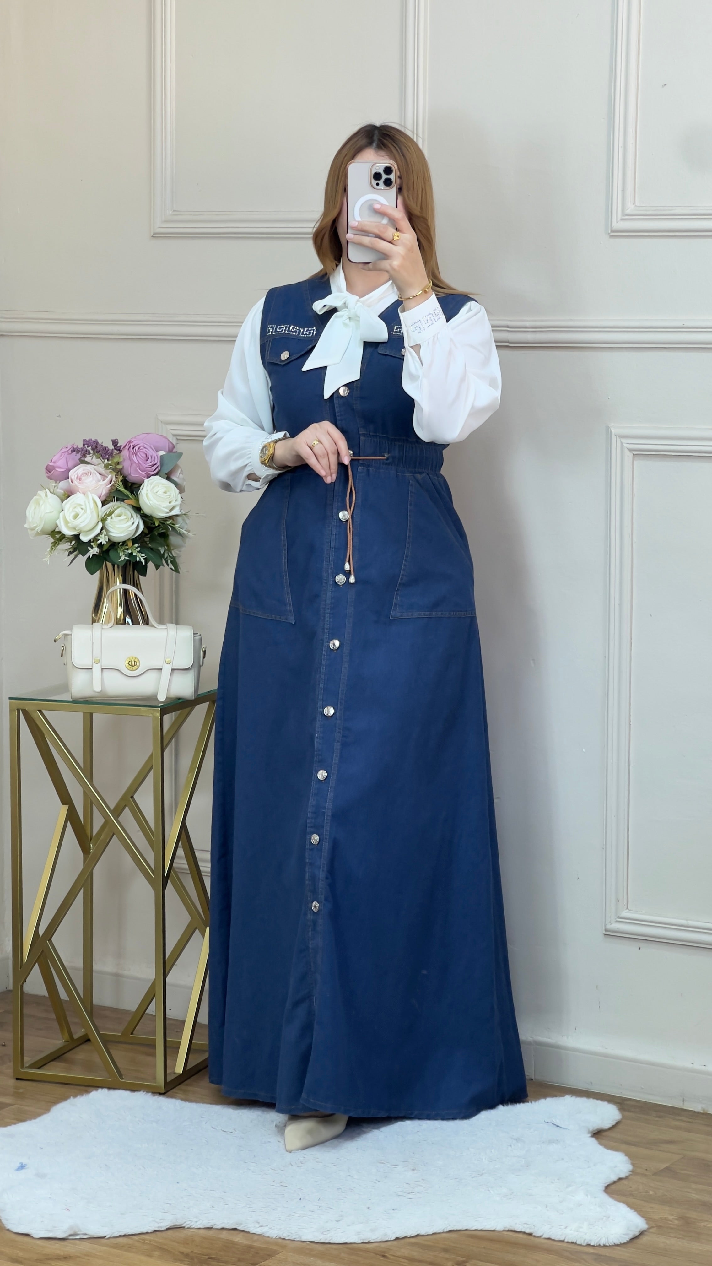 robe jean avec poche chemise  blanc