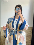 kimono en line chemise blanc avec pantalon couleur uni